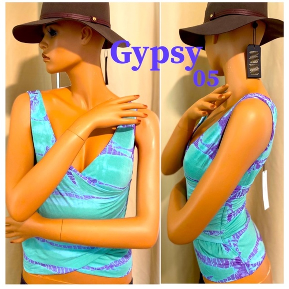 NEW GYPSY 05 GUERNSEY APRIL BLUE/GREEN BAMBOO WRAP TOP $135